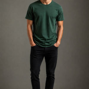 bottle green regular fit t shirt for men | 180 gsm bio wash round neck cotton t shirt