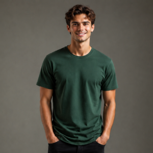 bottle green regular fit t shirt for men | 180 gsm bio wash round neck cotton t shirt