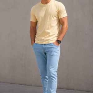 beige regular fit t shirt for men | 180 gsm bio wash round neck cotton t shirt