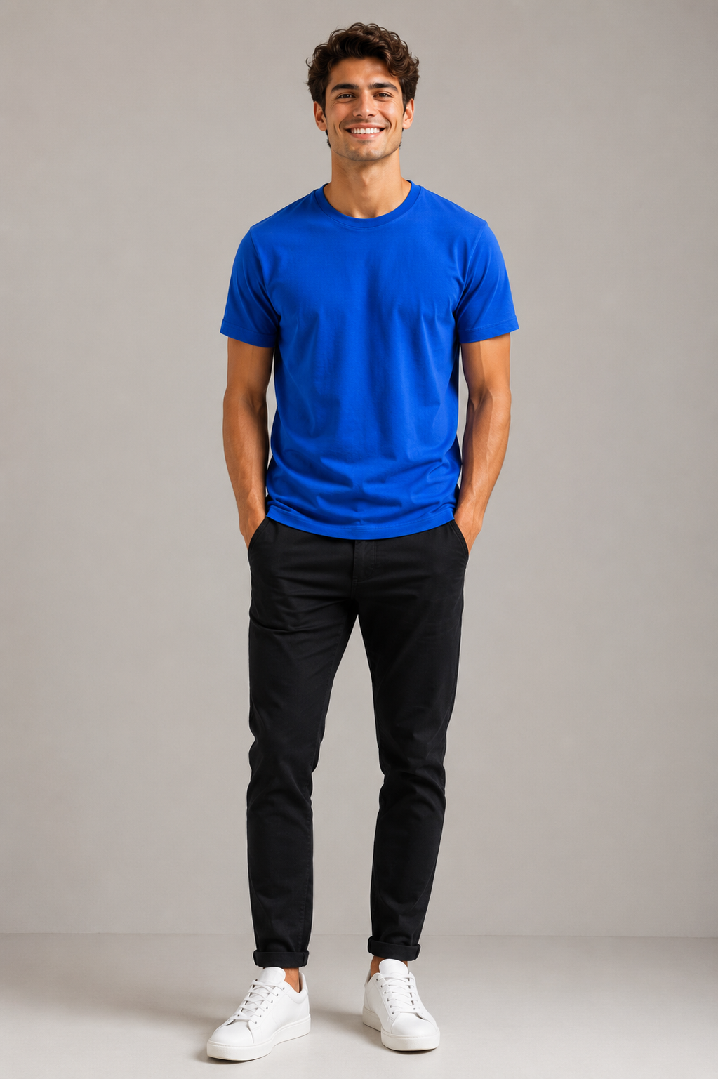 royal blue regular fit t shirt for men | 180 gsm bio wash round neck cotton t shirt