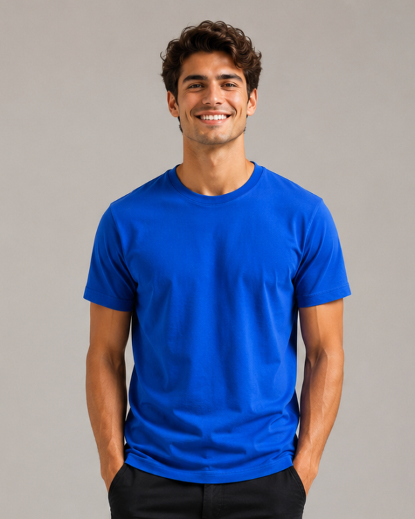 royal blue regular fit t shirt for men | 180 gsm bio wash round neck cotton t shirt