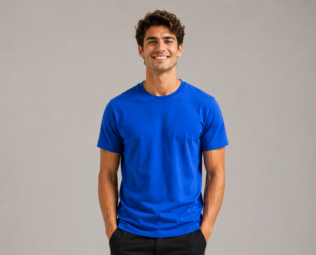 royal blue regular fit t shirt for men | 180 gsm bio wash round neck cotton t shirt