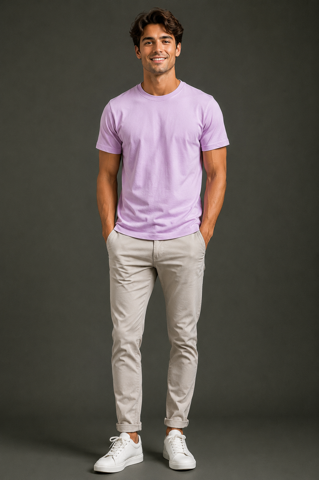 lavender regular fit t shirt for men | 180 gsm bio wash round neck cotton t shirt