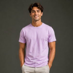 lavender regular fit t shirt for men | 180 gsm bio wash round neck cotton t shirt