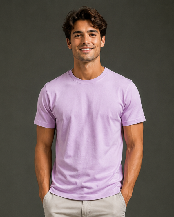 lavender regular fit t shirt for men | 180 gsm bio wash round neck cotton t shirt