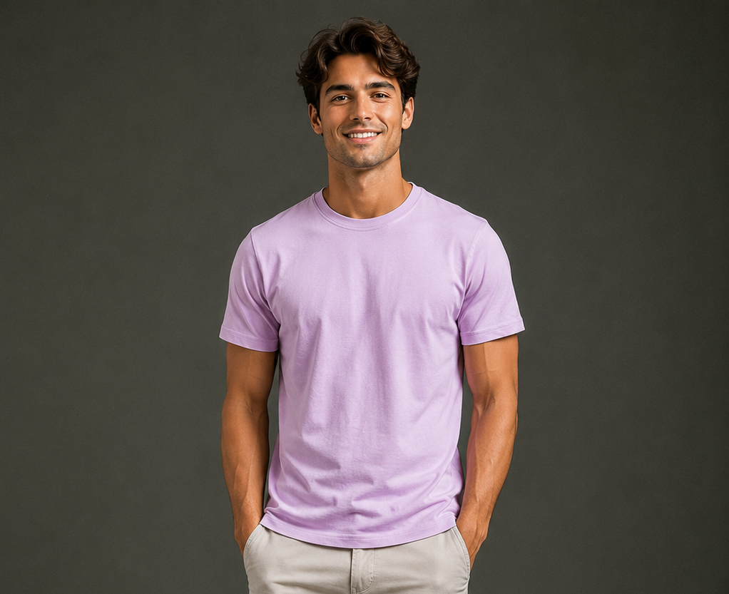 lavender regular fit t shirt for men | 180 gsm bio wash round neck cotton t shirt