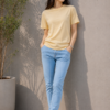 women beige regular fit t shirt | plain cotton round neck t shirt for women