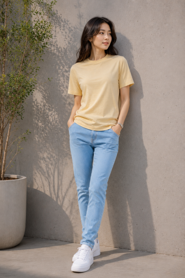 women beige regular fit t shirt | plain cotton round neck t shirt for women