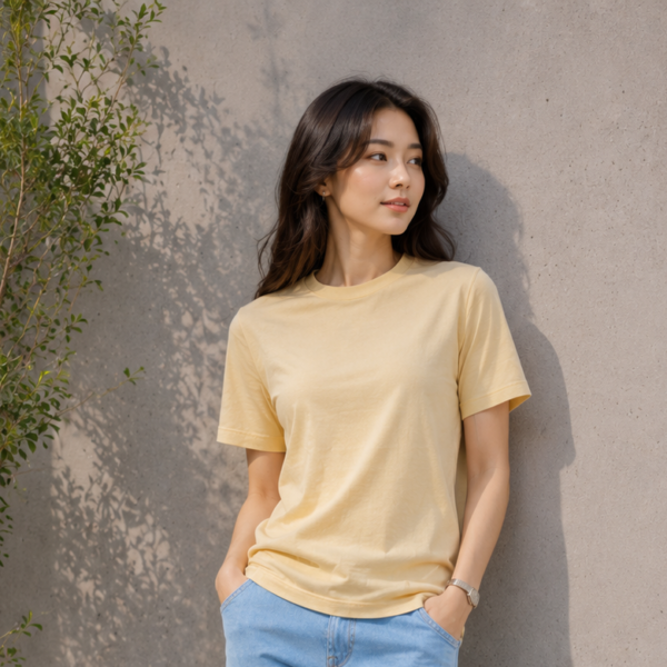 women beige regular fit t shirt | plain cotton round neck t shirt for women