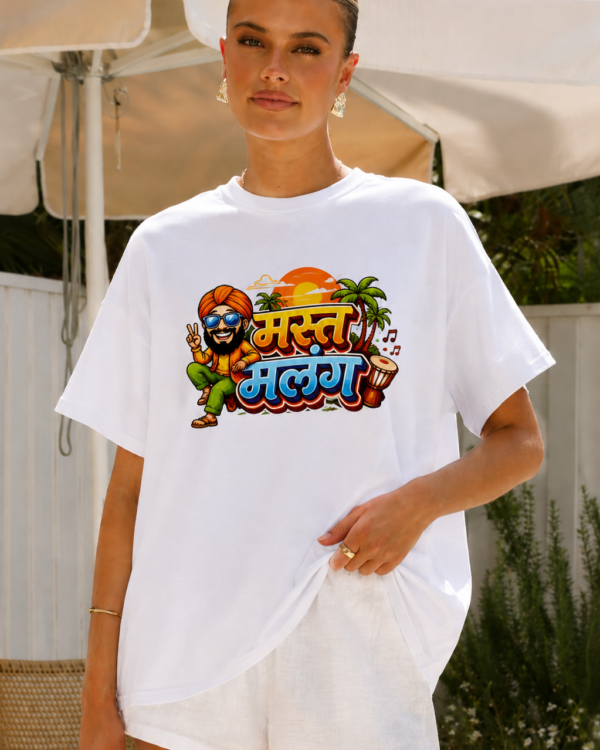 oversized white t shirt – mast malang marathi graphic print