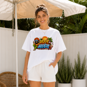 oversized white t shirt – mast malang marathi graphic print