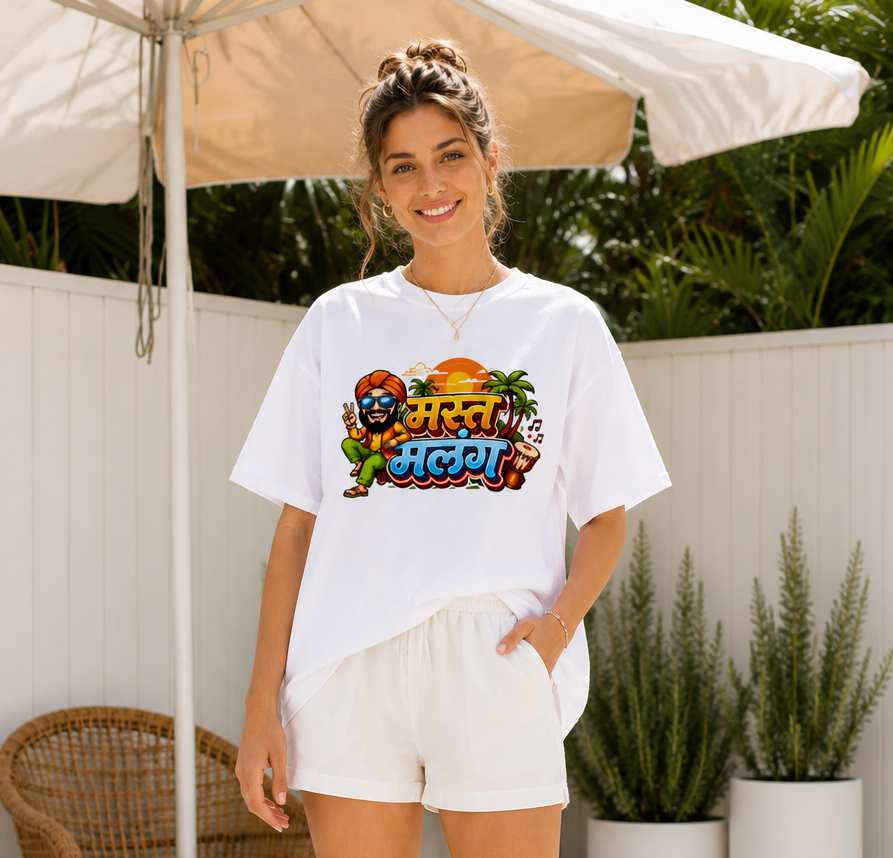 oversized white t shirt – mast malang marathi graphic print oversized white t shirt – mast malang marathi graphic print