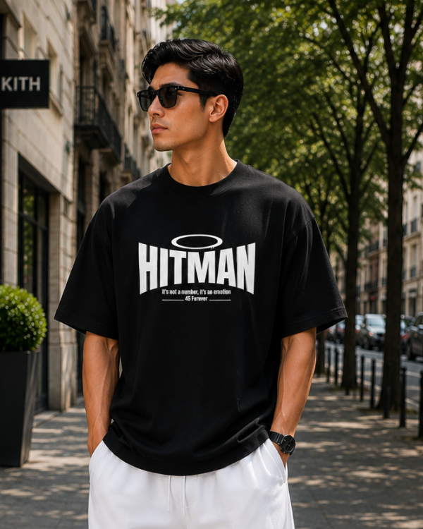 hitman 45 oversized black graphic t shirt for men | premium cotton dtf printed tee