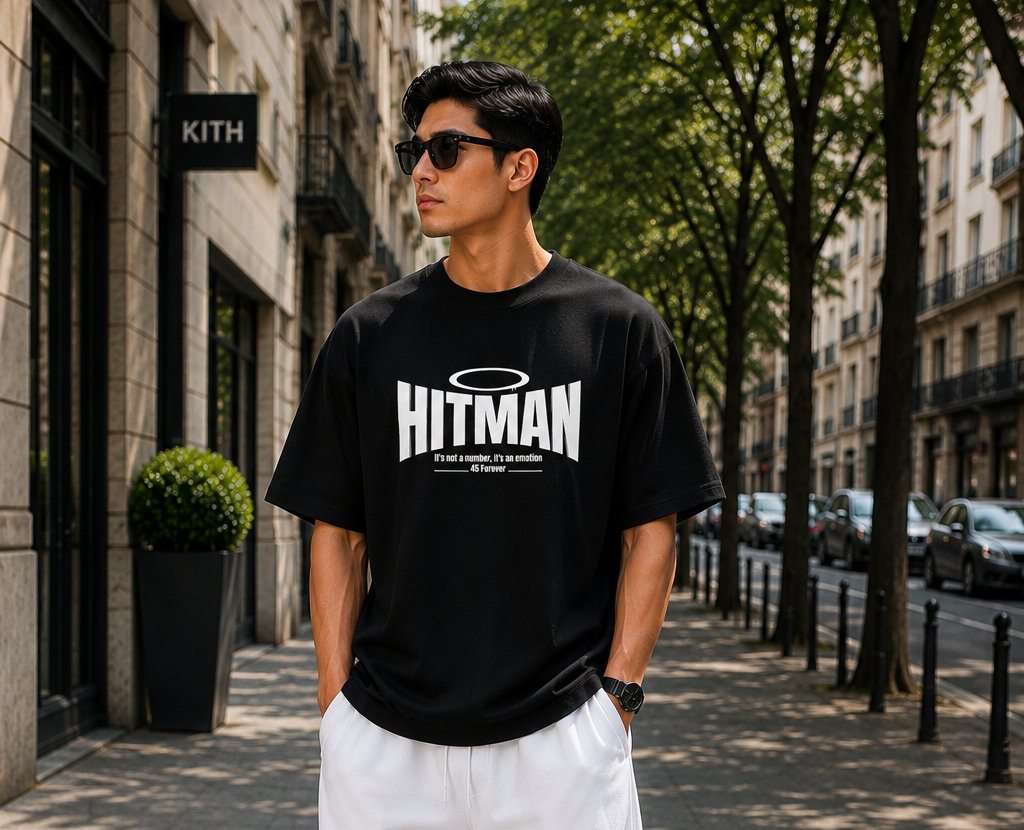 hitman 45 oversized black graphic t shirt for men | premium cotton dtf printed tee hitman 45 oversized black graphic t shirt for men | premium cotton dtf printed tee