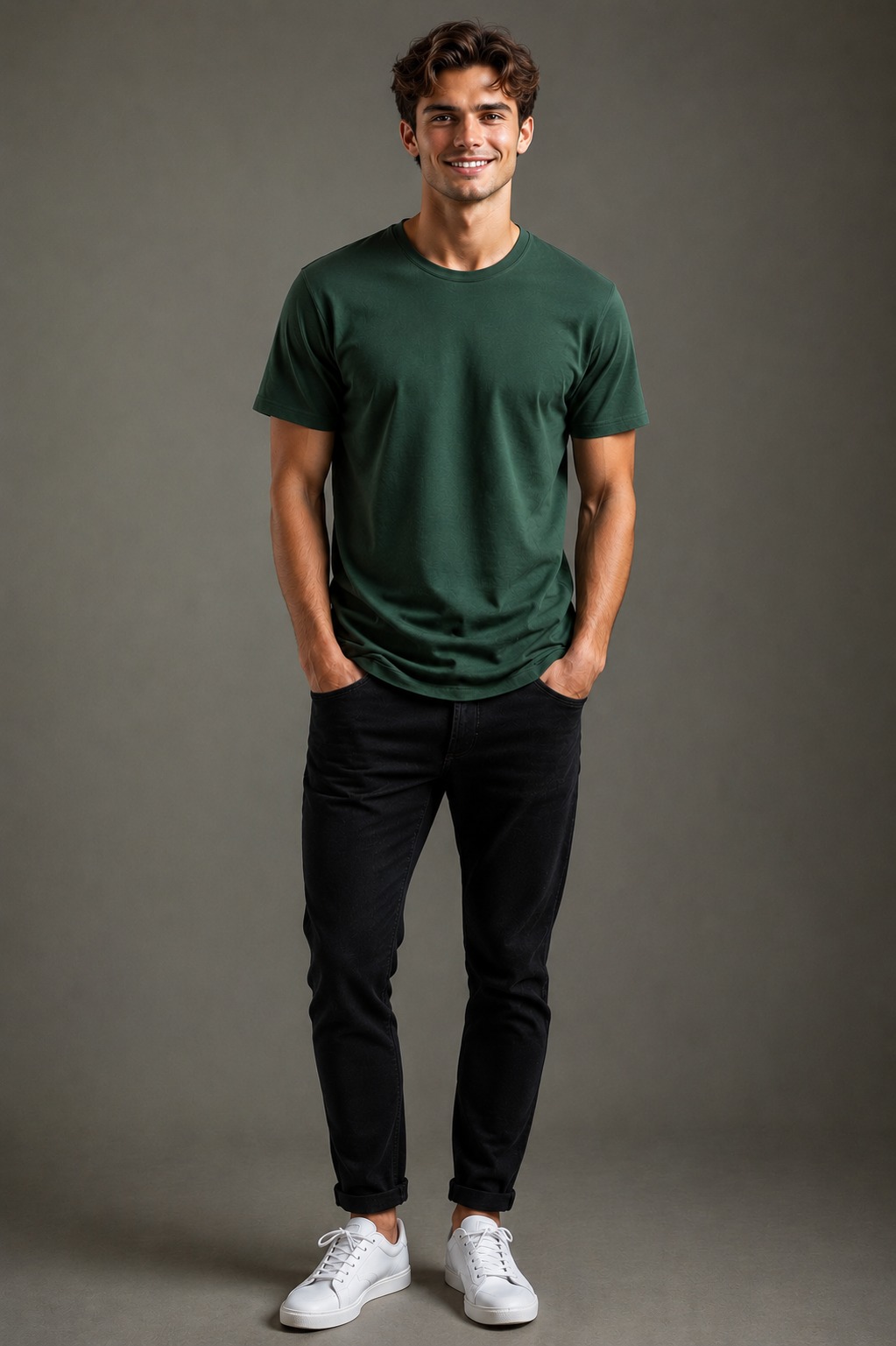 Bottle Green Regular Fit T-Shirt for Men | 180 GSM Bio Wash Round Neck Cotton T-Shirt