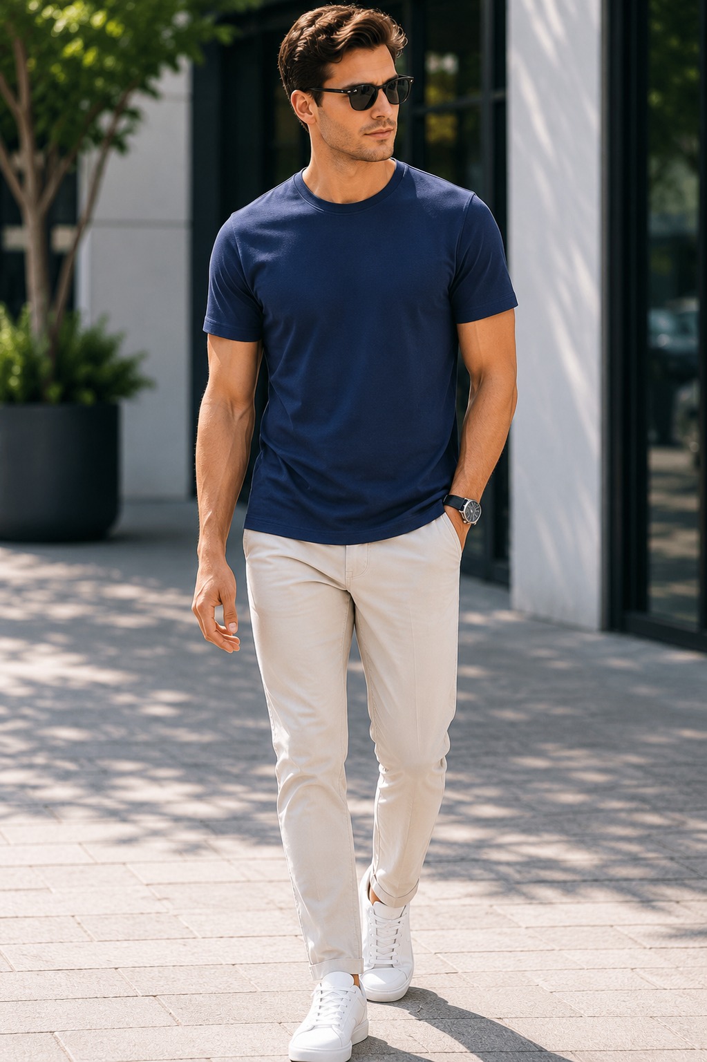Navy Blue Regular Fit T-Shirt for Men | 180 GSM Bio Wash Round Neck Cotton T-Shirt