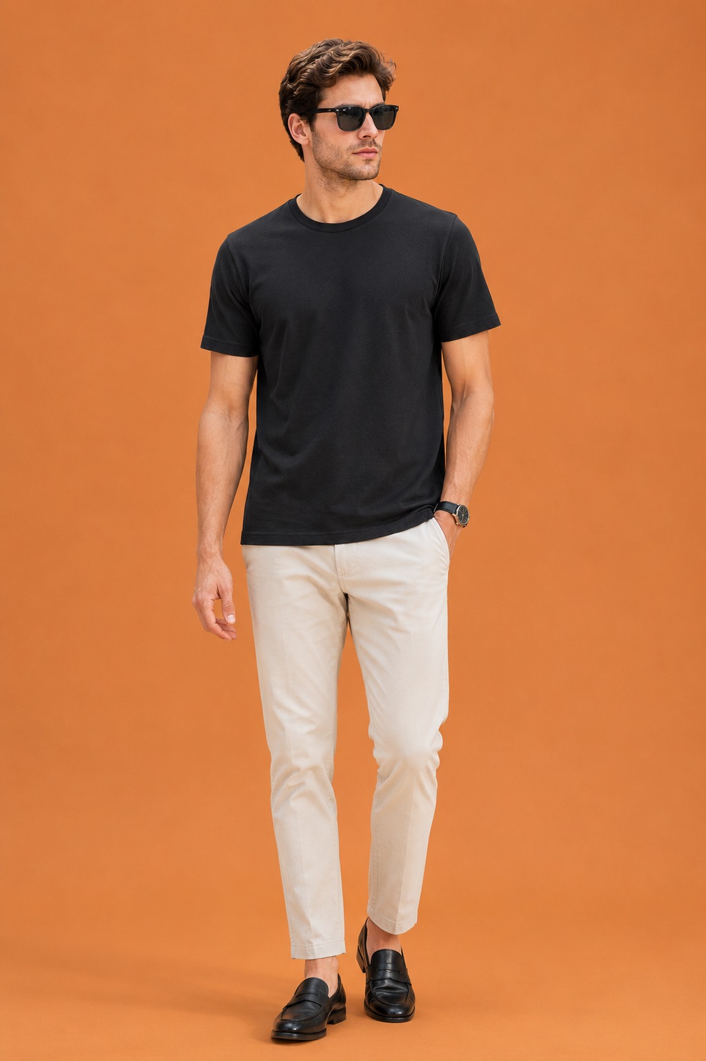 Black Regular Fit T-Shirt for Men | 180 GSM Bio Wash Round Neck Cotton T-Shirt