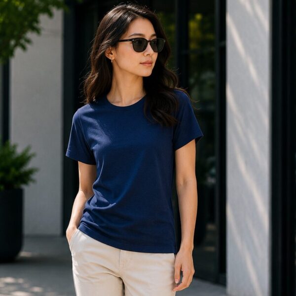 Navy Blue T Shirt for Women | Plain Solid Casual Cotton Regular Fit Tee