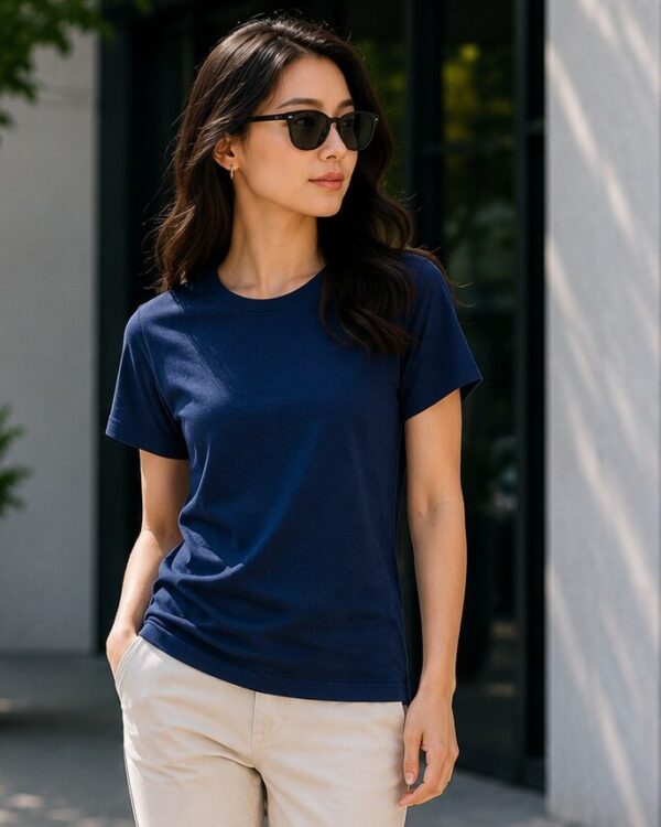 Navy Blue T Shirt for Women | Plain Solid Casual Cotton Regular Fit Tee