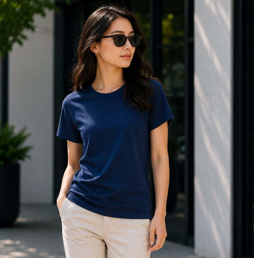 Navy Blue T Shirt for Women | Plain Solid Casual Cotton Regular Fit Tee