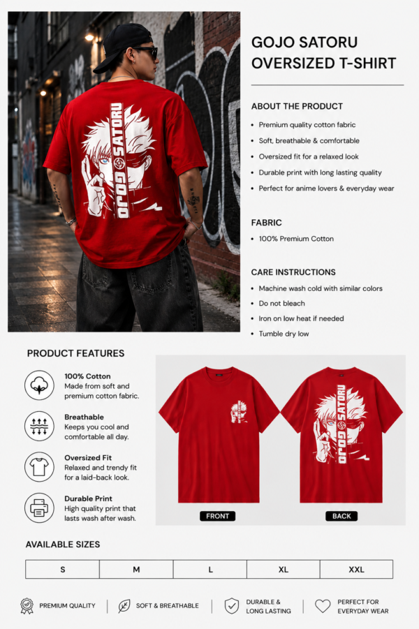gojo satoru anime oversized t shirt for men | jujutsu kaisen back print graphic tee