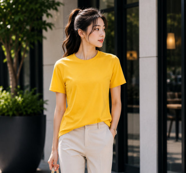 yellow regular fit t shirt for women | 180 gsm bio wash round neck cotton t shirt