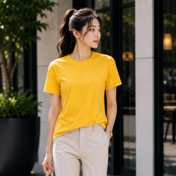 yellow regular fit t shirt for women | 180 gsm bio wash round neck cotton t shirt