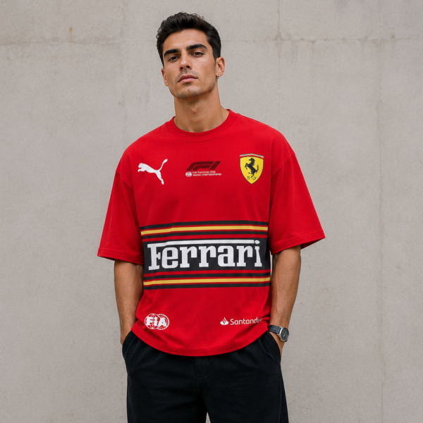 Red Racing Car Oversized T Shirt for Men | Motorsport Graphic Streetwear Half Sleeve Tee