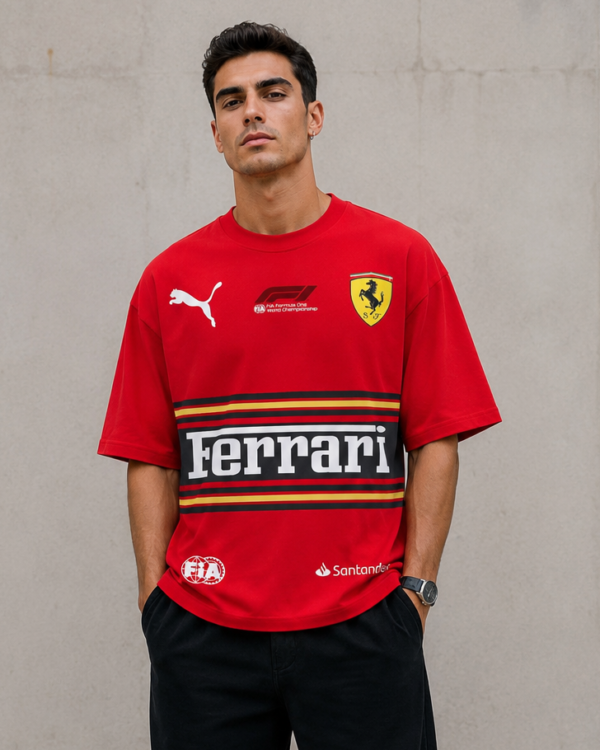 Red Racing Car Oversized T Shirt for Men | Motorsport Graphic Streetwear Half Sleeve Tee