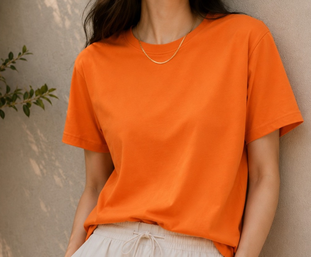 Orange T Shirt for Women | Plain Solid Casual Cotton Regular Fit Tee