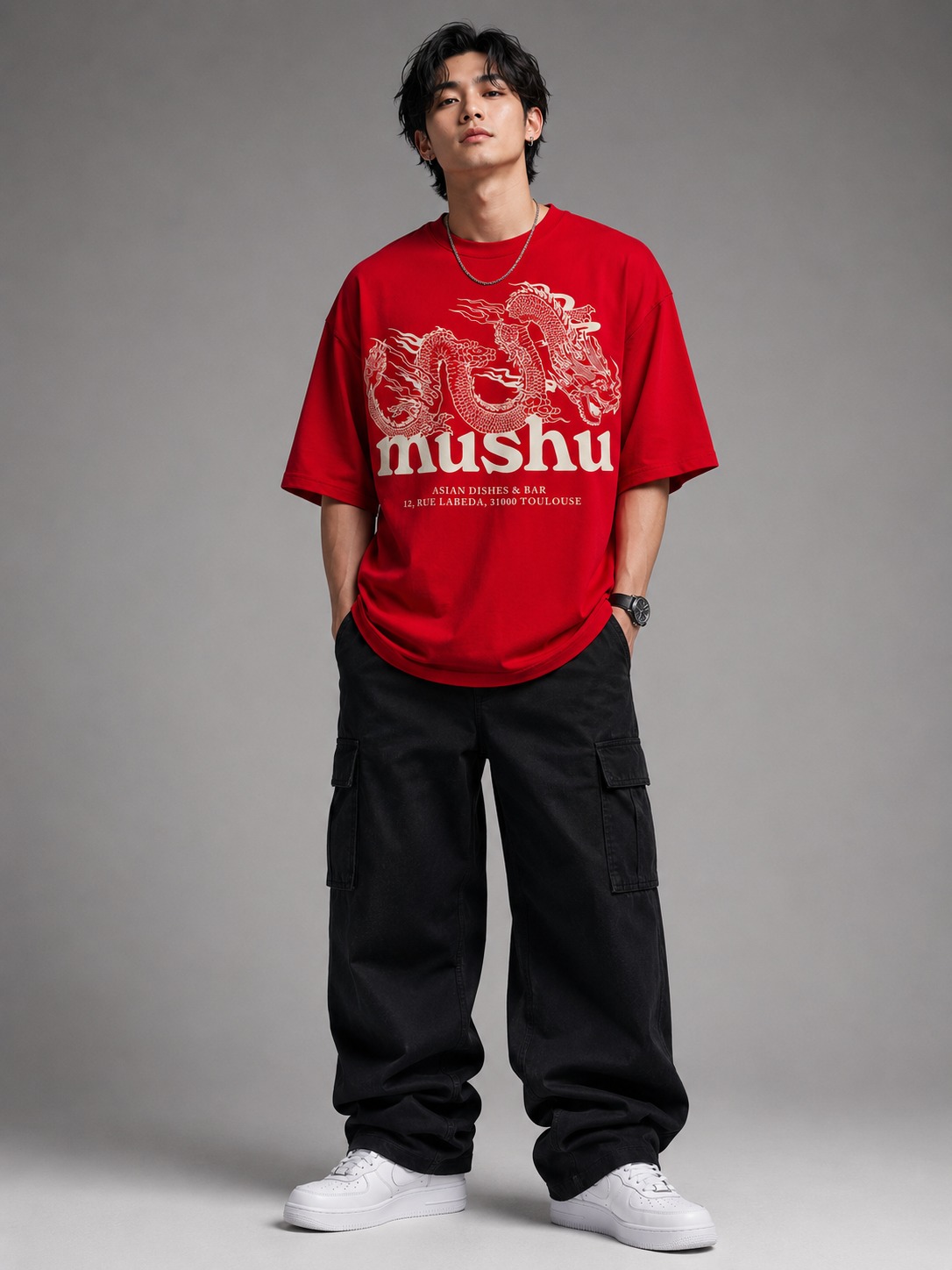 Mushu Dragon Oversized T-Shirt for Men | Japanese Dragon Graphic Streetwear Tee