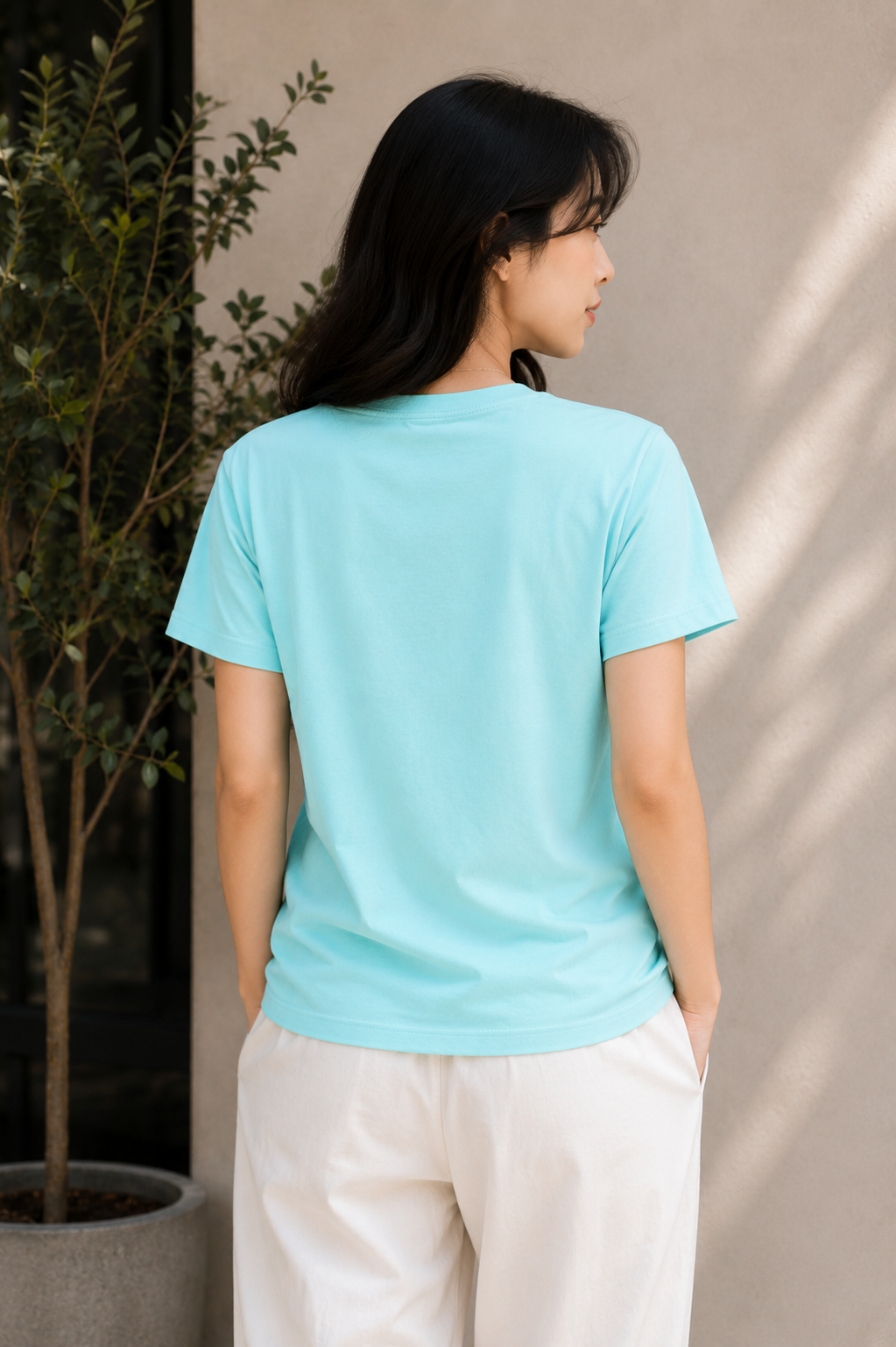 Sky Blue T Shirt for Women | Plain Solid Casual Cotton Regular Fit Tee