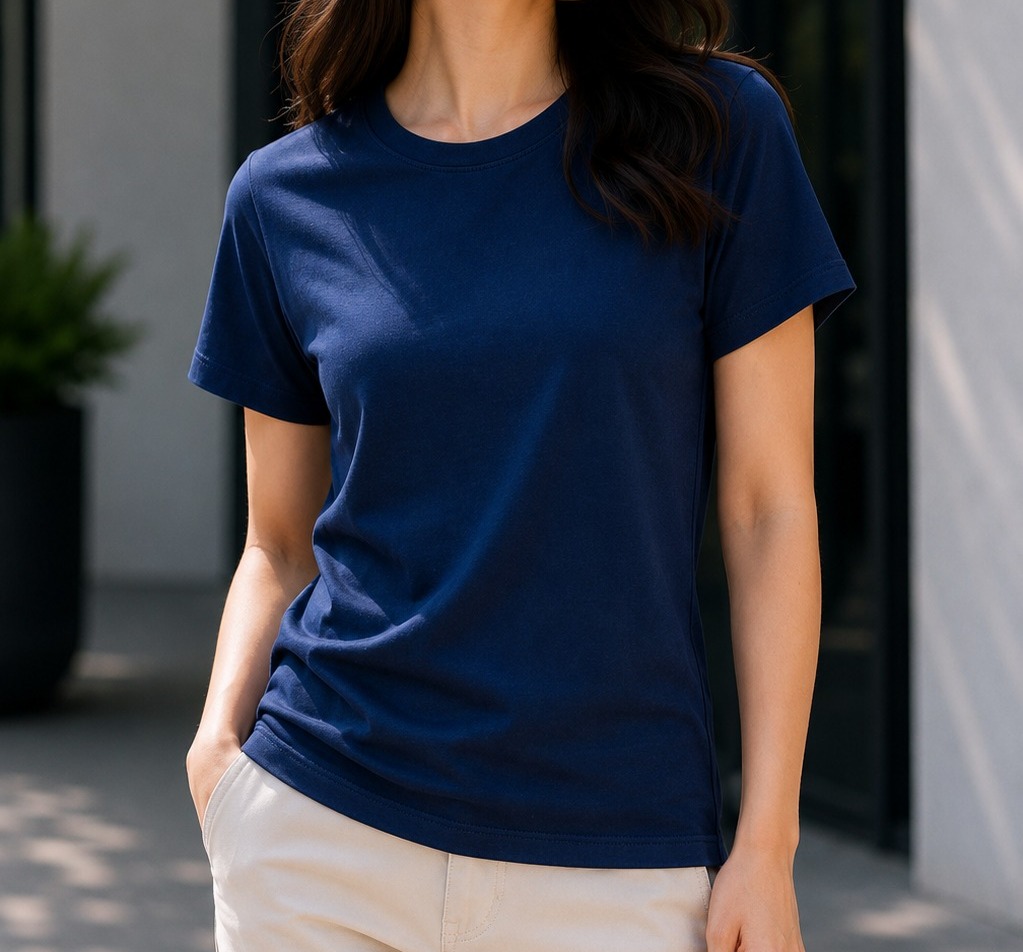 Navy Blue T Shirt for Women | Plain Solid Casual Cotton Regular Fit Tee