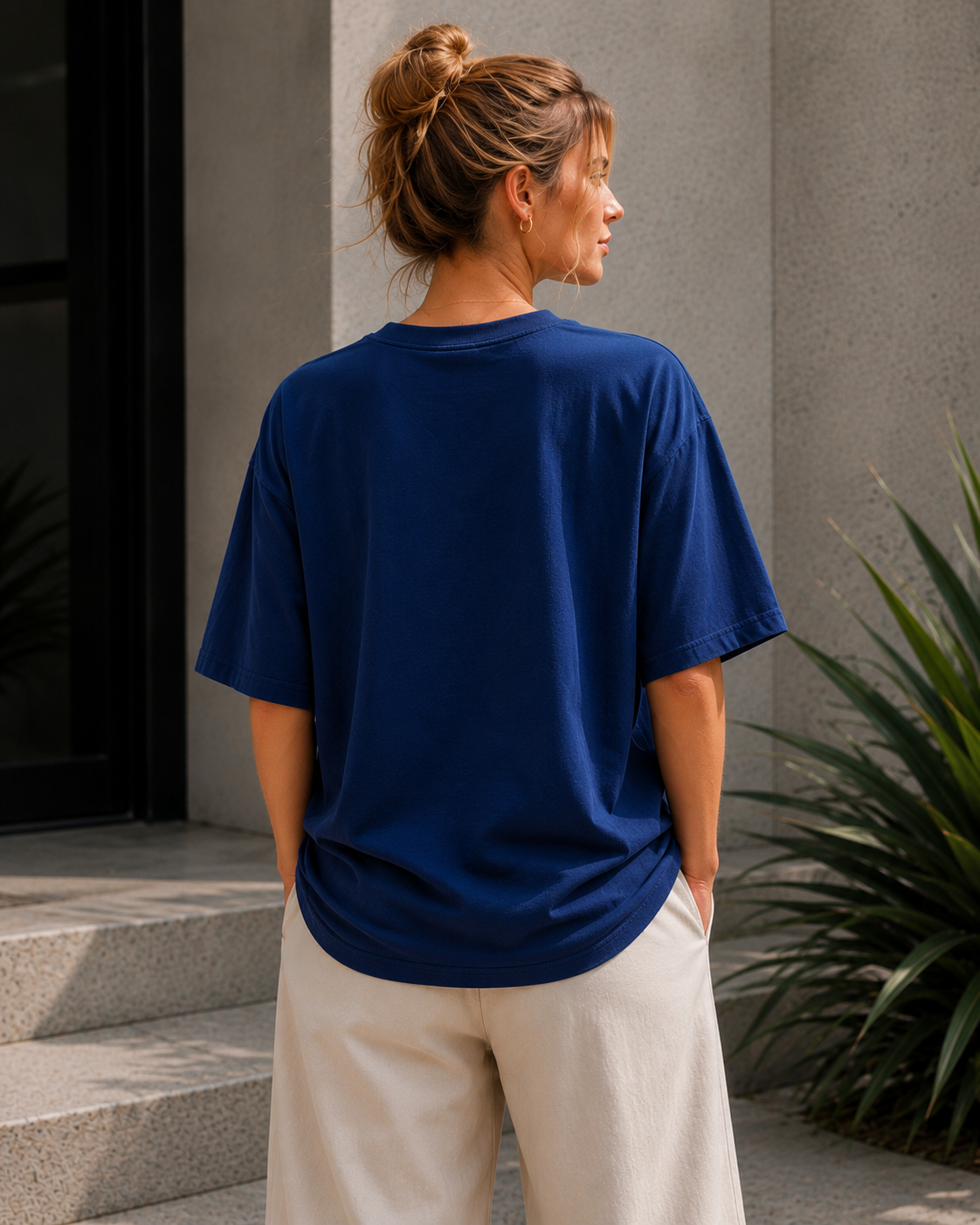 Navy Blue Oversized T Shirt for Women | Premium Cotton Loose Fit Half Sleeve Casual Basic Tee