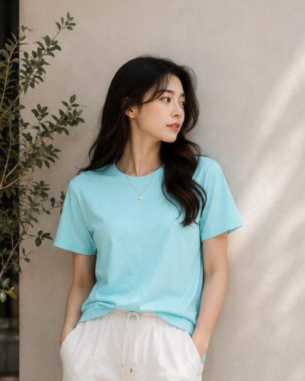 Sky Blue T Shirt for Women | Plain Solid Casual Cotton Regular Fit Tee