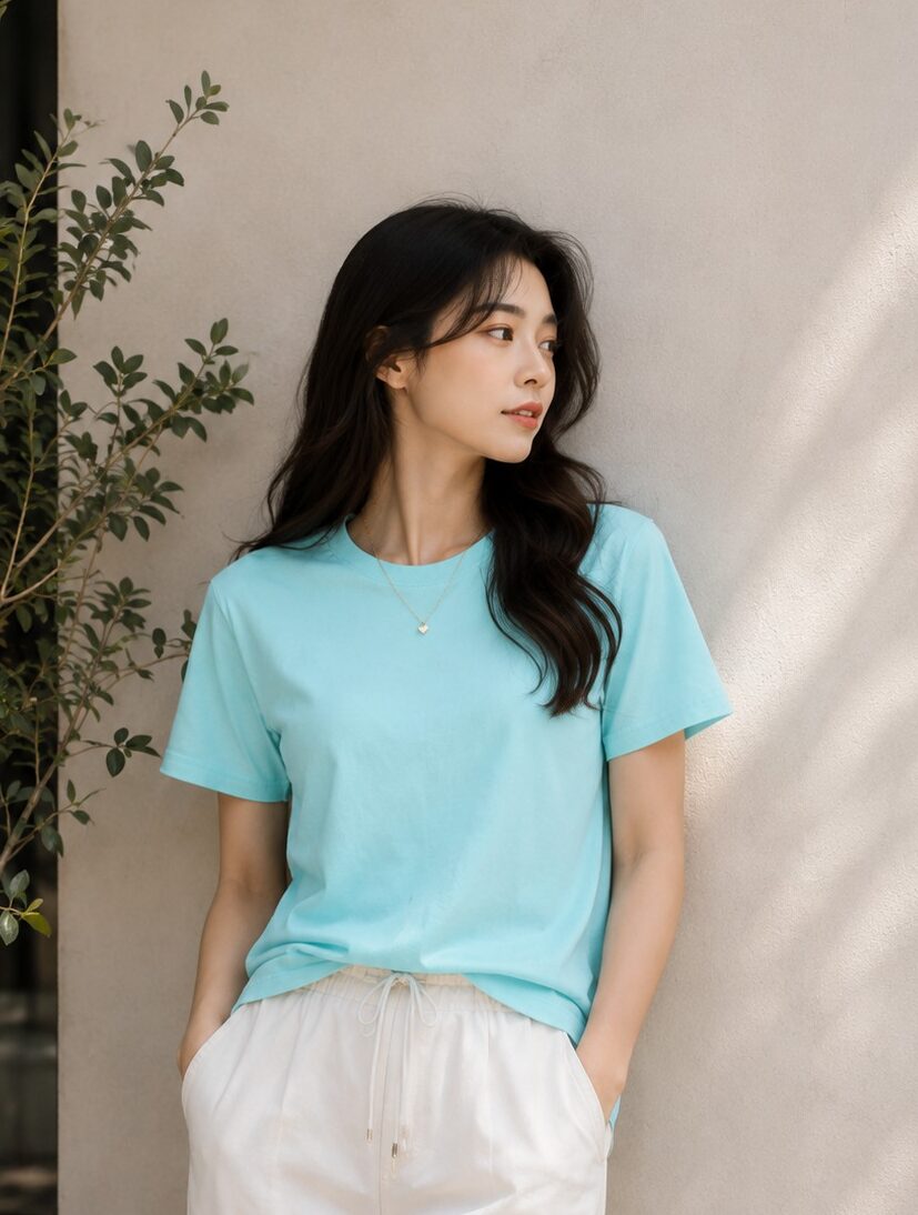 Sky Blue T Shirt for Women | Plain Solid Casual Cotton Regular Fit Tee