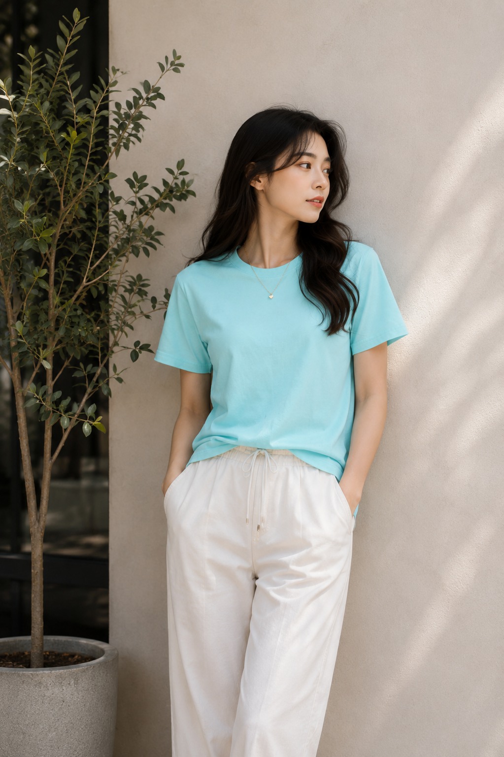 Sky Blue T Shirt for Women | Plain Solid Casual Cotton Regular Fit Tee