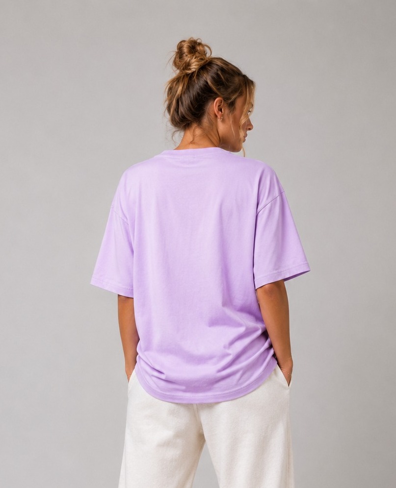 Lavender Oversized T Shirt for Women | Premium Cotton Loose Fit Half Sleeve Casual Basic Tee