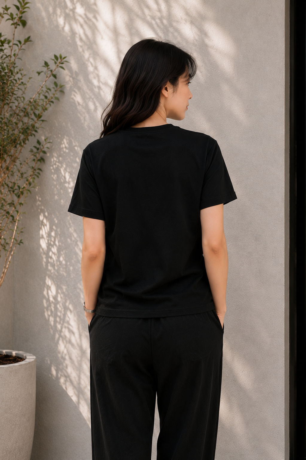 Black Regular Fit T-Shirt for Women | 180 GSM Bio Wash Round Neck Cotton T-Shirt