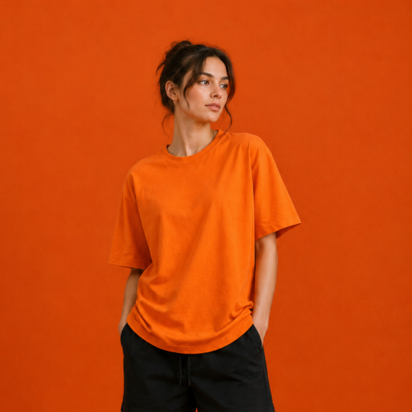 Orange Oversized T Shirt for Women | Premium Cotton Loose Fit Half Sleeve Casual Basic Tee