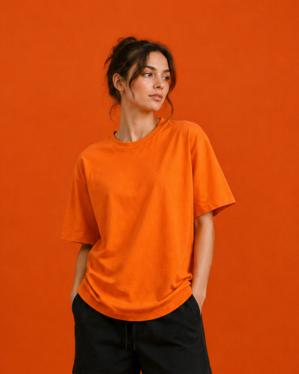 Orange Oversized T Shirt for Women | Premium Cotton Loose Fit Half Sleeve Casual Basic Tee