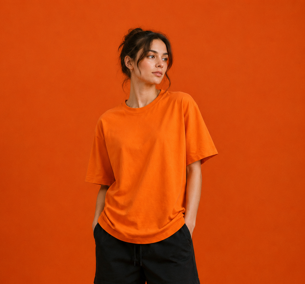 Orange Oversized T Shirt for Women | Premium Cotton Loose Fit Half Sleeve Casual Basic Tee