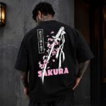 sakura katana oversized t shirt for men | japanese streetwear back print graphic tee