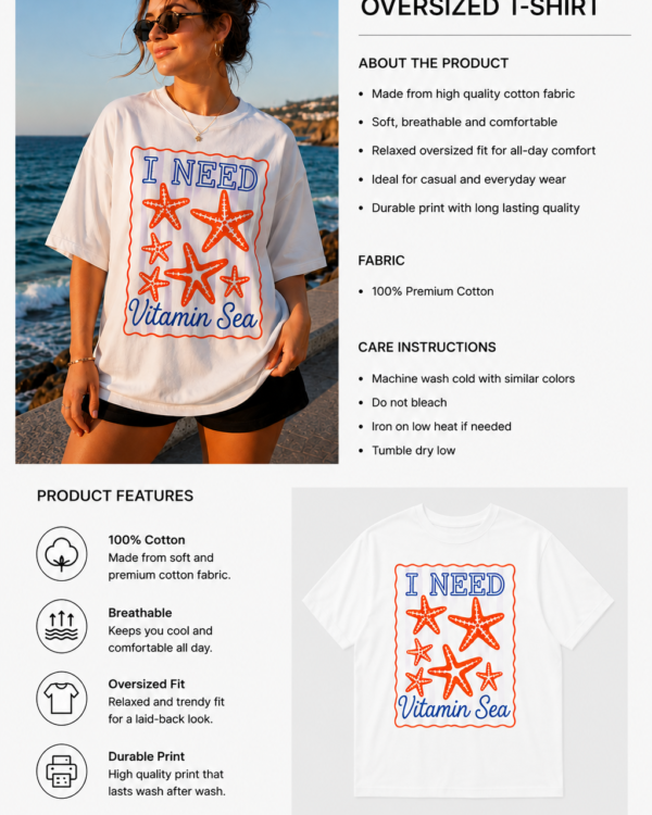 i need vitamin sea oversized t shirt for women | beach graphic printed cotton tee