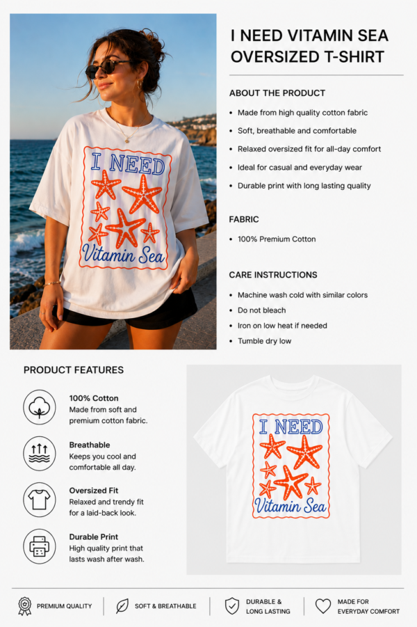 i need vitamin sea oversized t shirt for women | beach graphic printed cotton tee