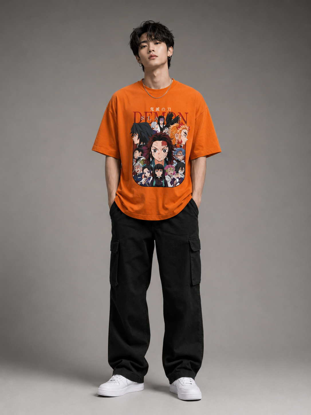 Demon Slayer Anime Oversized T Shirt for Men | Anime Graphic Printed Streetwear Half Sleeve Tee