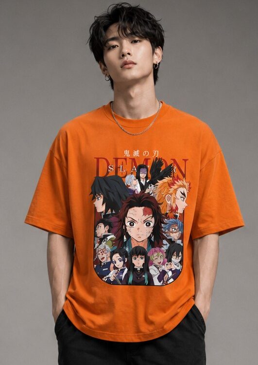 Demon Slayer Anime Oversized T Shirt for Men | Anime Graphic Printed Streetwear Half Sleeve Tee