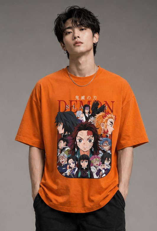 Demon Slayer Anime Oversized T Shirt for Men | Anime Graphic Printed Streetwear Half Sleeve Tee
