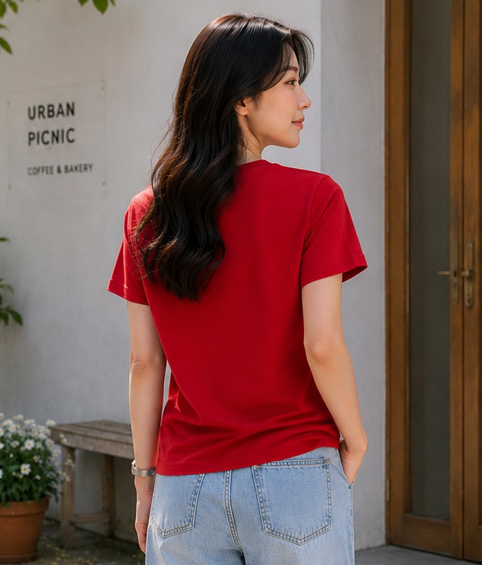 Red Regular Fit T-Shirt for Women | 180 GSM Bio Wash Round Neck Cotton T-Shirt
