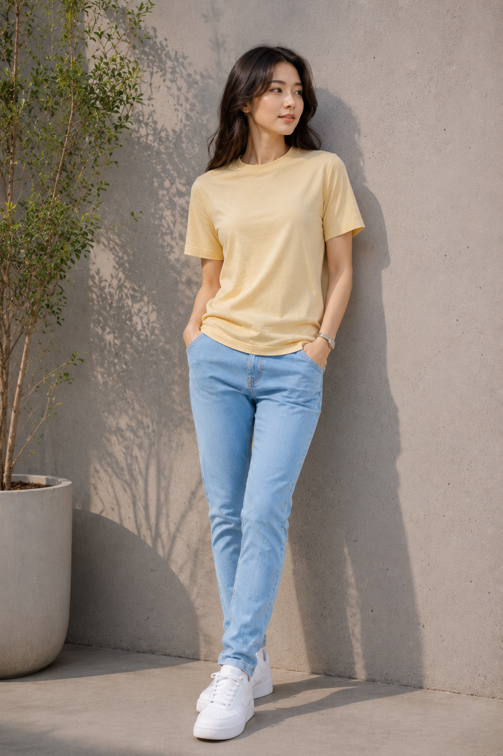 Women Beige Regular Fit T-Shirt | Plain Cotton Round  T-Shirt for Women